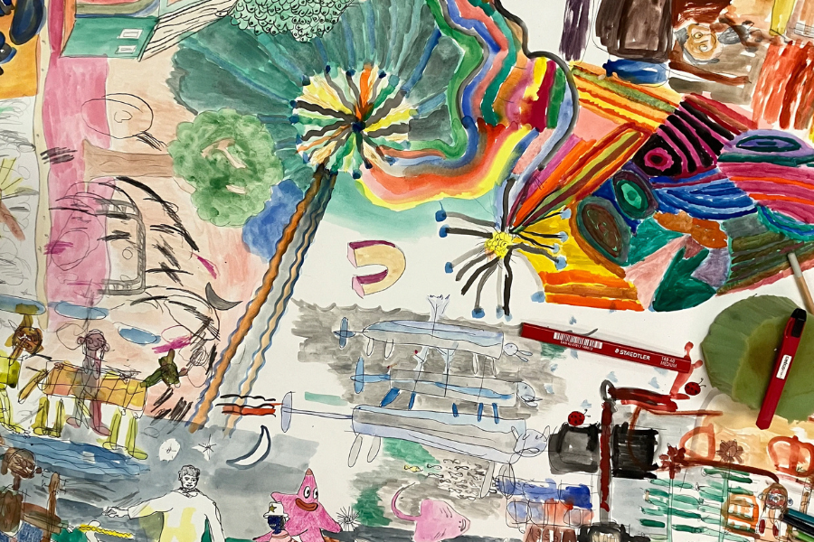 a detail of a large collaborative drawing